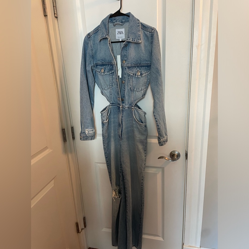 Zara denim cut out jumpsuit